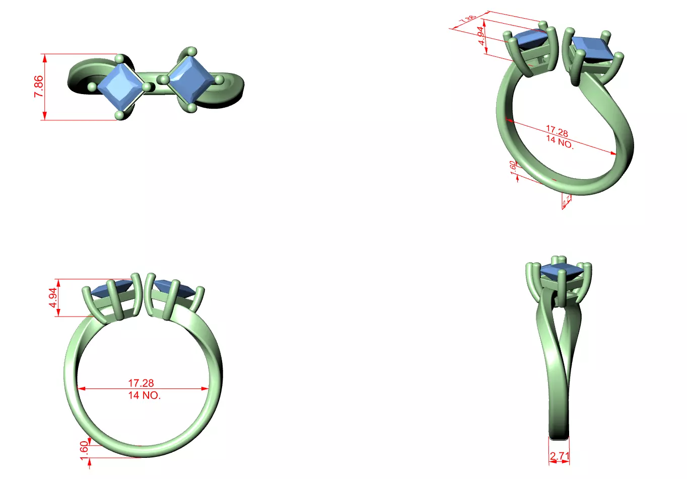 Toi et Moi Solitaire Ring 3dm stl renders animation videos 3D print model_1