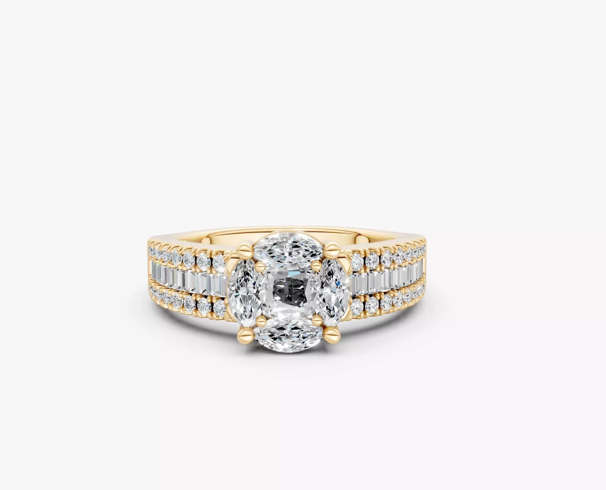 N R013 Cluster marquise pricess baquette cut diamond ring 3D print model