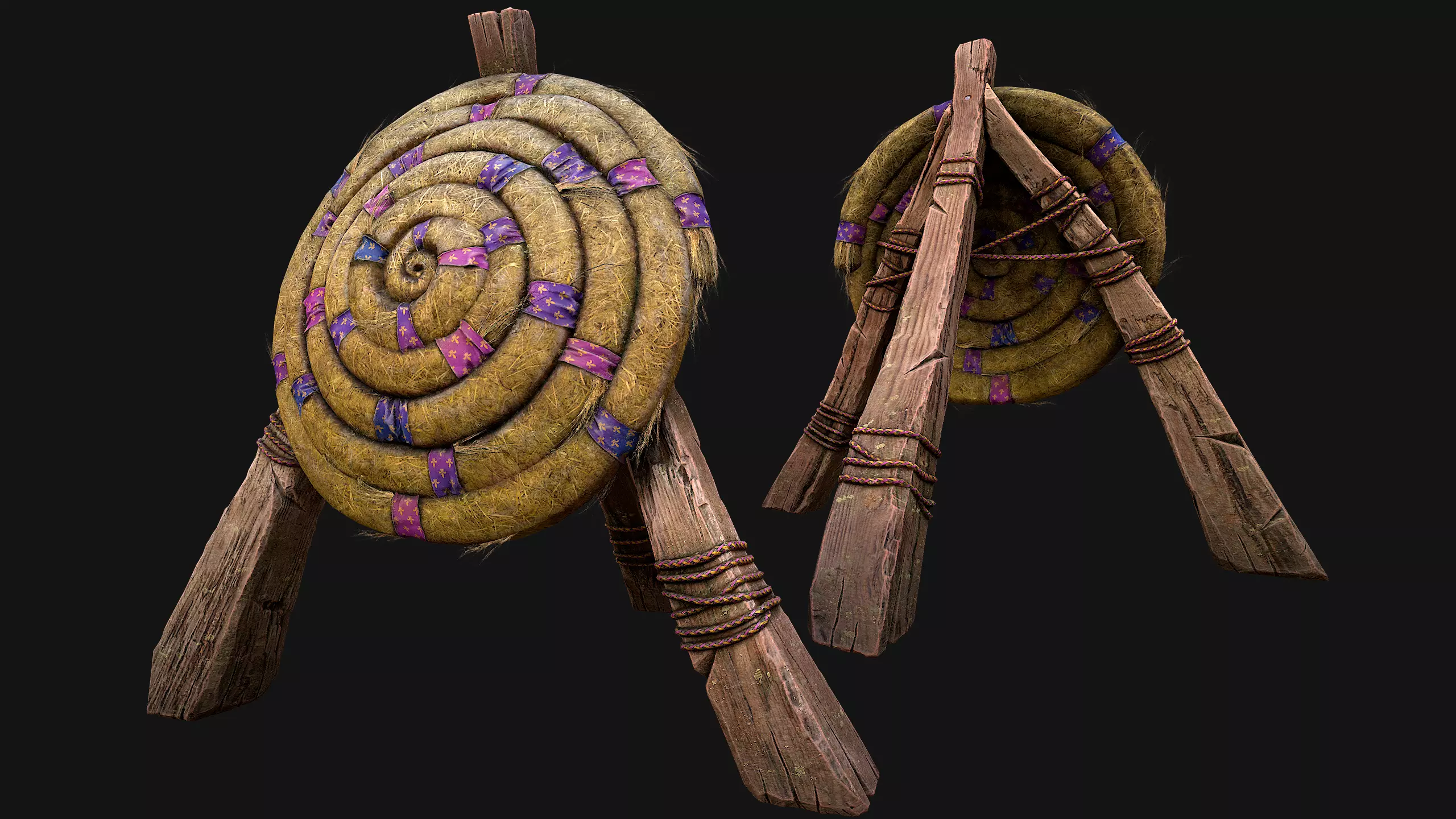 Medieval Wooden Straw Dummy for Training  Fair Castle Props Low-poly 3D model_0