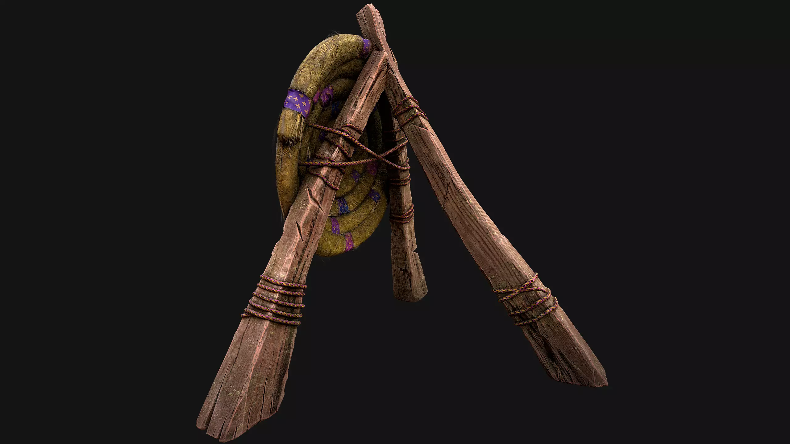 Medieval Wooden Straw Dummy for Training  Fair Castle Props Low-poly 3D model_8