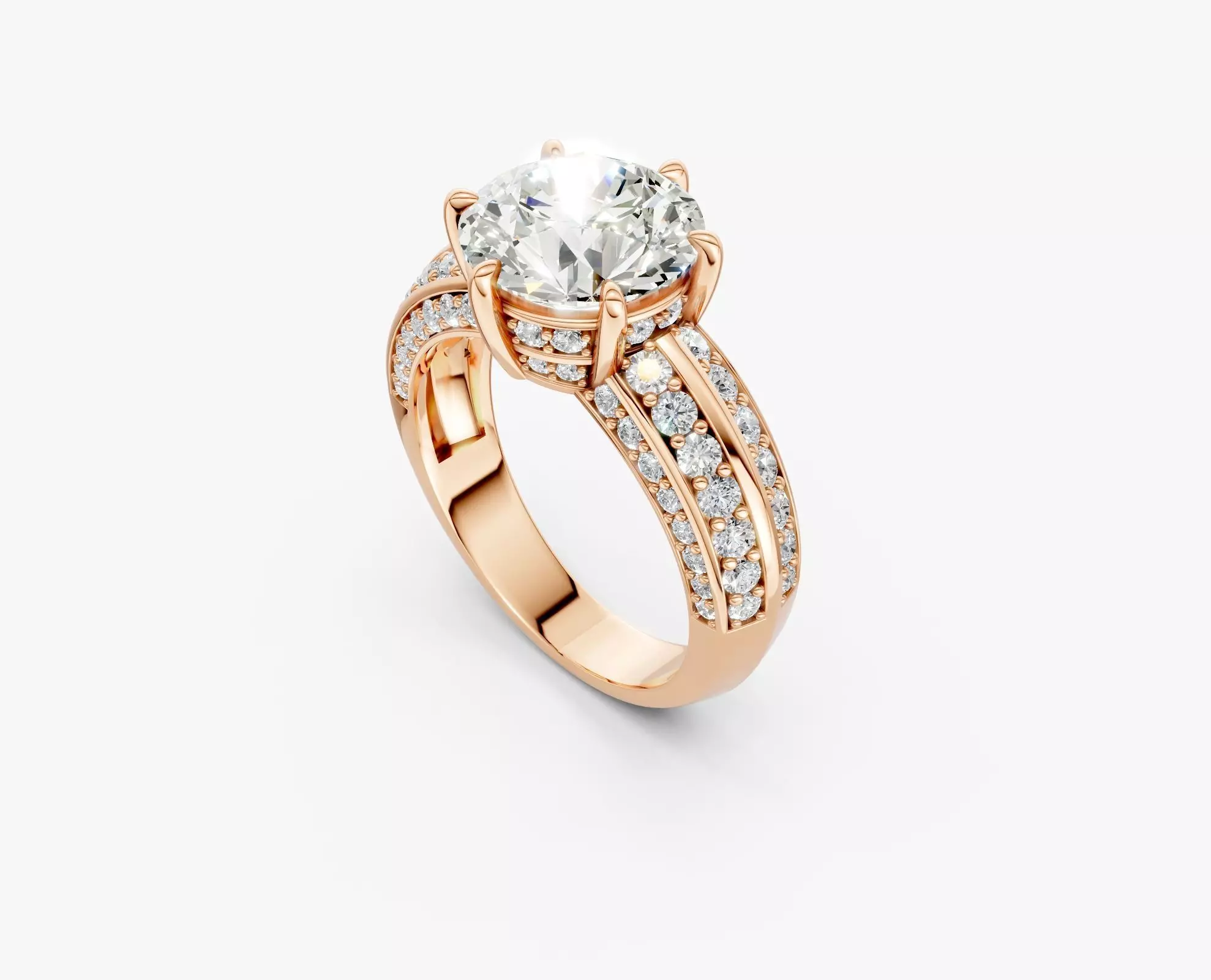 N R016 Elegance crown 6 prongs diamond round ring 3D print model_5
