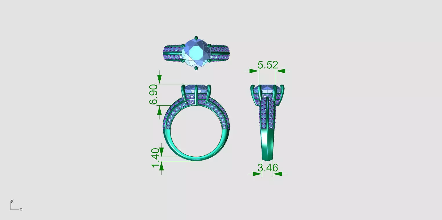 N R016 Elegance crown 6 prongs diamond round ring 3D print model_8