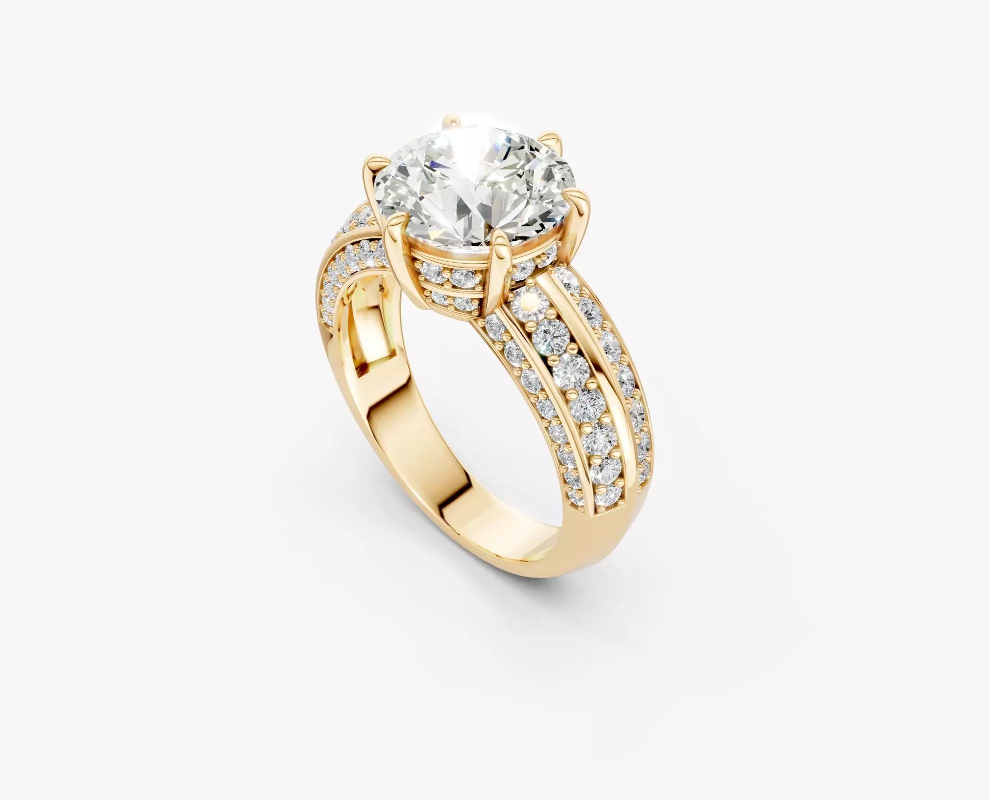 N R016 Elegance crown 6 prongs diamond round ring 3D print model_3