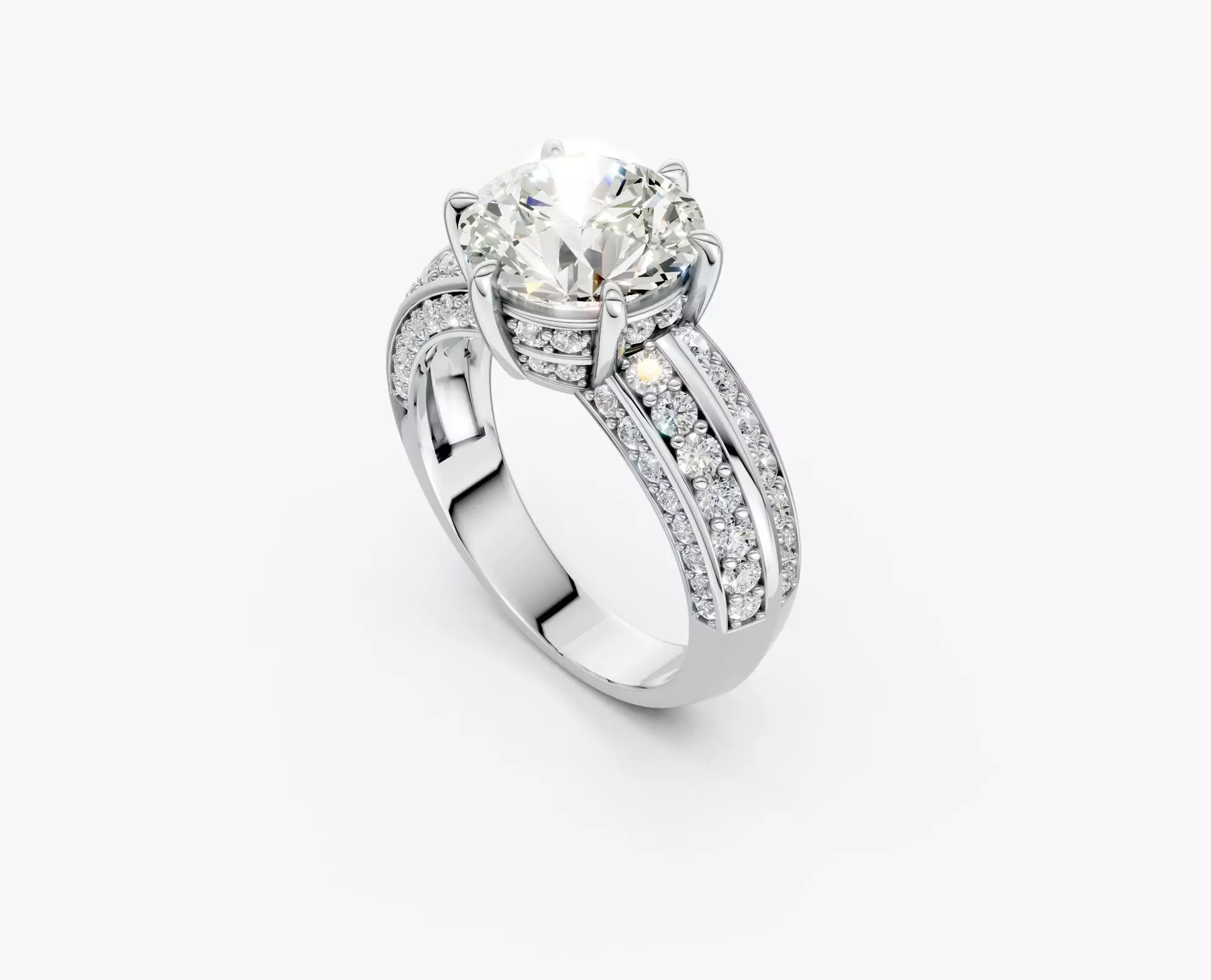 N R016 Elegance crown 6 prongs diamond round ring 3D print model_4