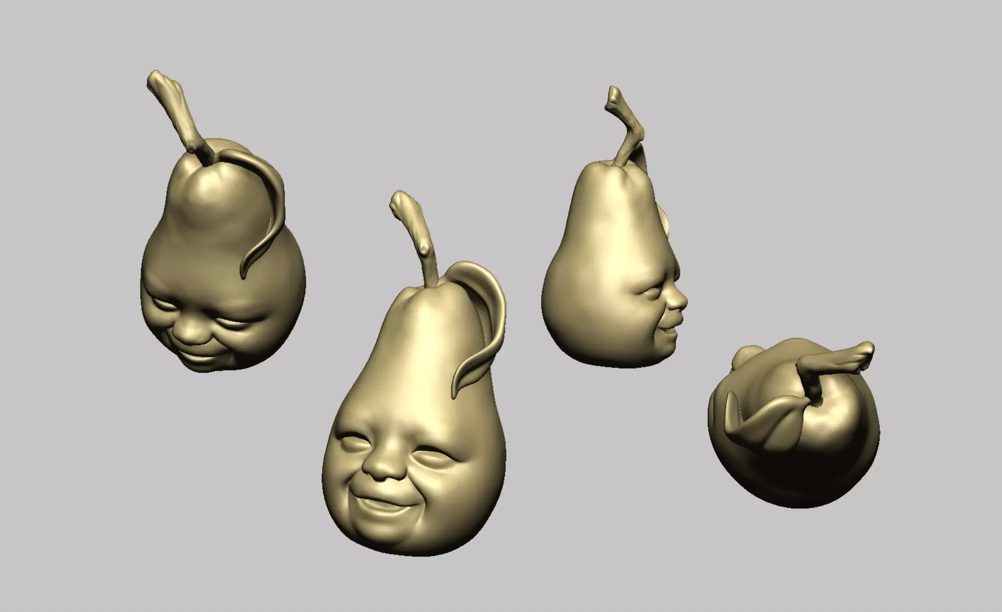 Smiling Baby Face Pear 3D Model Cute Cartoon Fruit Character 3D model_1