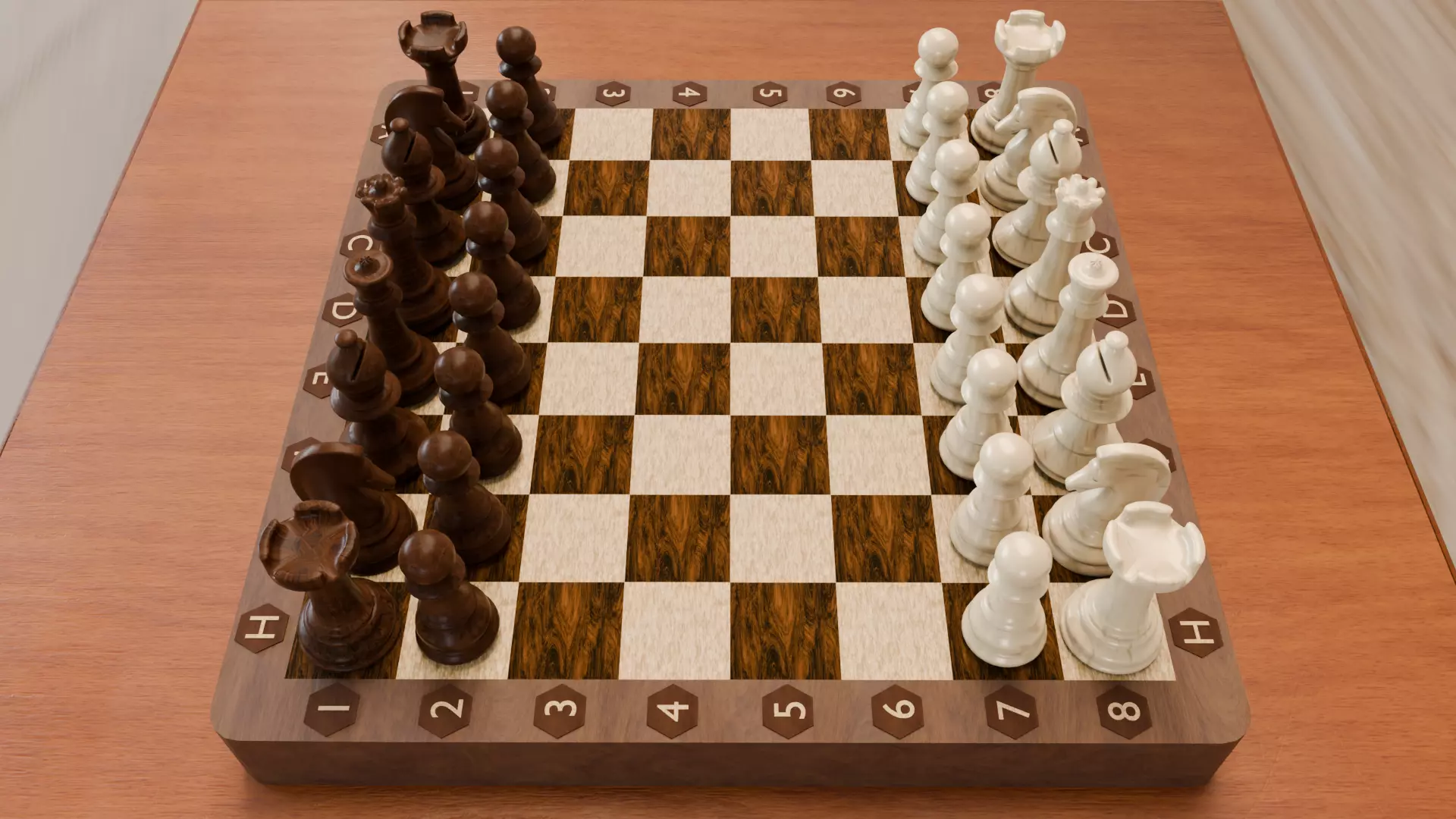 Wooden Chess Board and Pieces Low Poly and High Poly 3D Model Low-poly 3D model_7