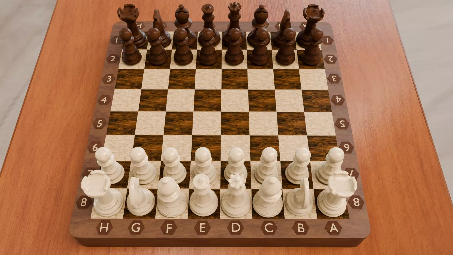Wooden Chess Board and Pieces Low Poly and High Poly 3D Model Low-poly 3D model_9
