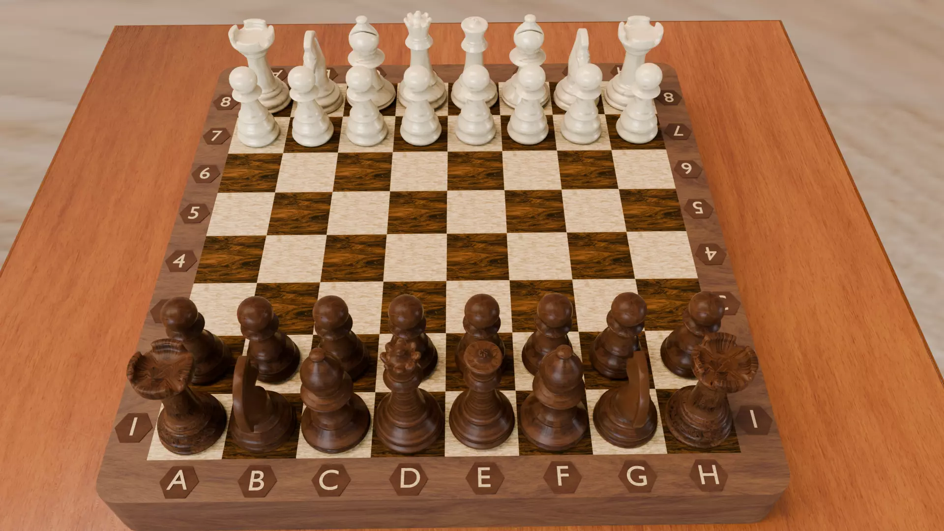 Wooden Chess Board and Pieces Low Poly and High Poly 3D Model Low-poly 3D model_8