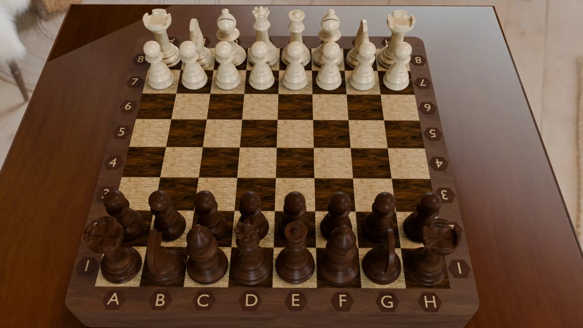 Wooden Chess Board and Pieces Low Poly and High Poly 3D Model Low-poly 3D model_6
