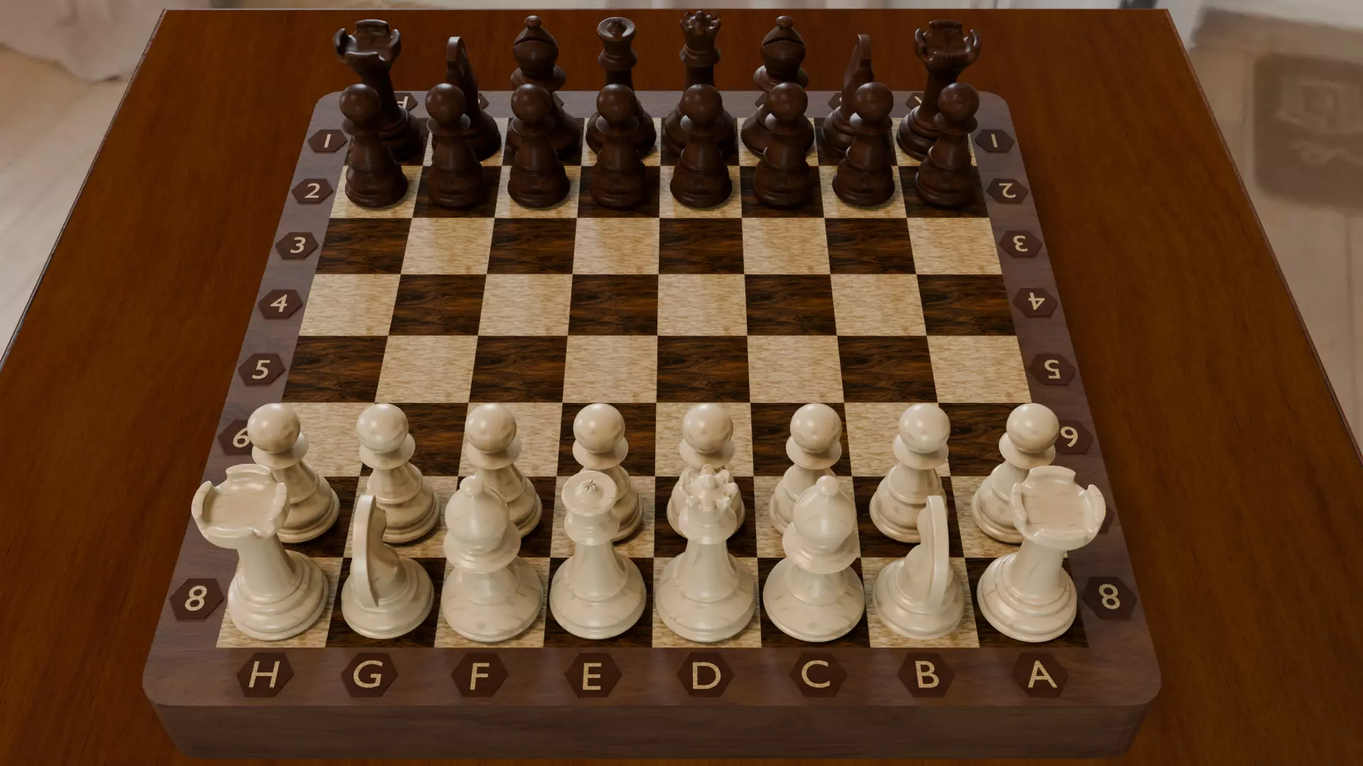 Wooden Chess Board and Pieces Low Poly and High Poly 3D Model Low-poly 3D model_5