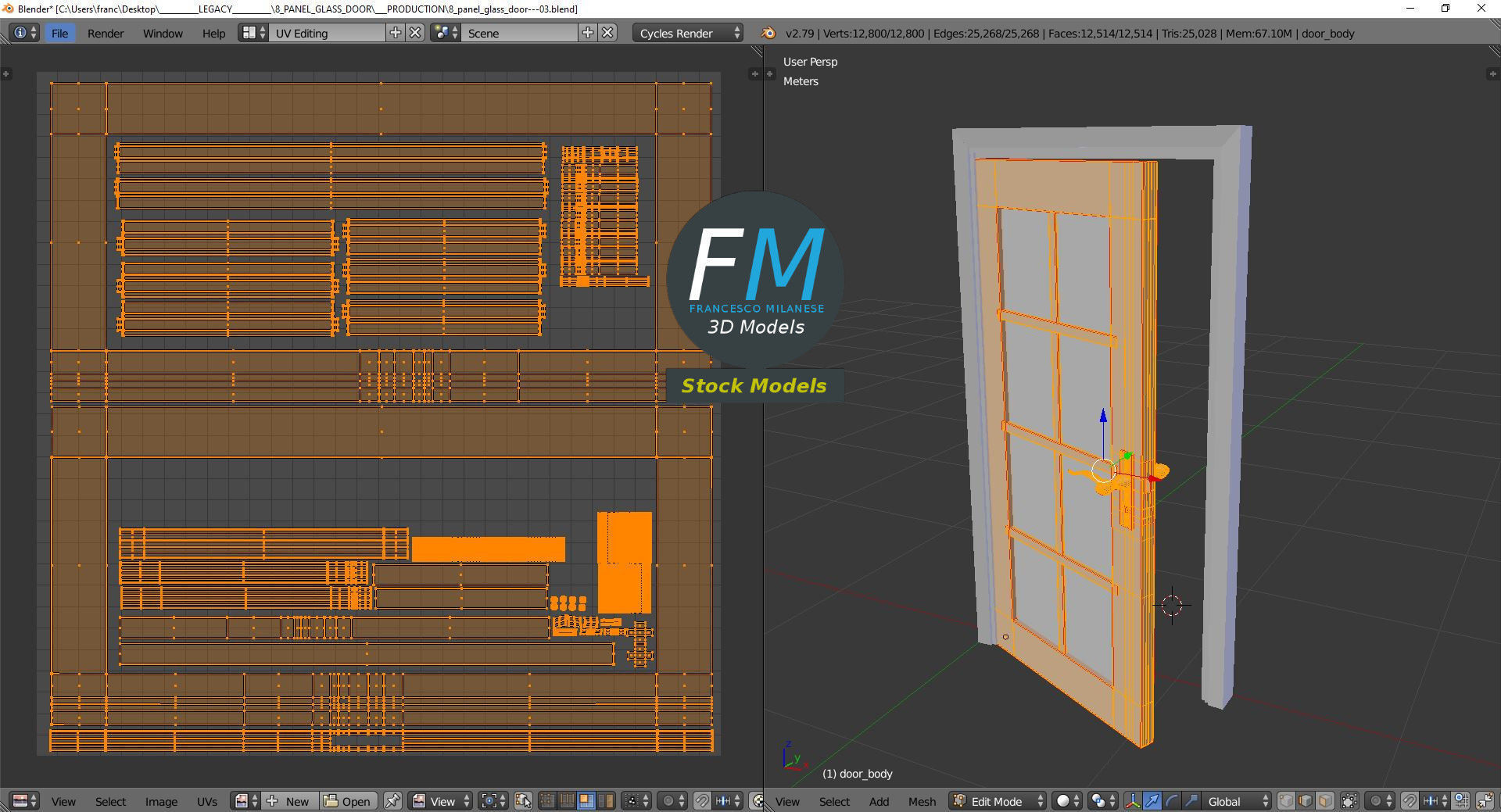 8 panel glass door 3D model_10