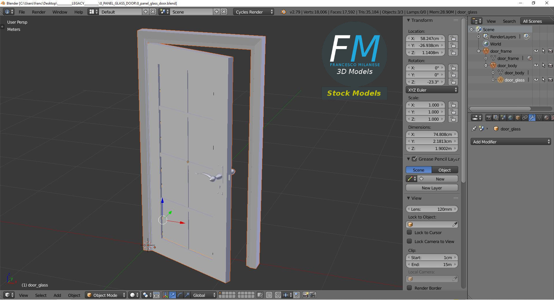8 panel glass door 3D model_9