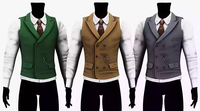 Suit Vest with Shirt Mafia Style Pack 01 Low-poly 3D model