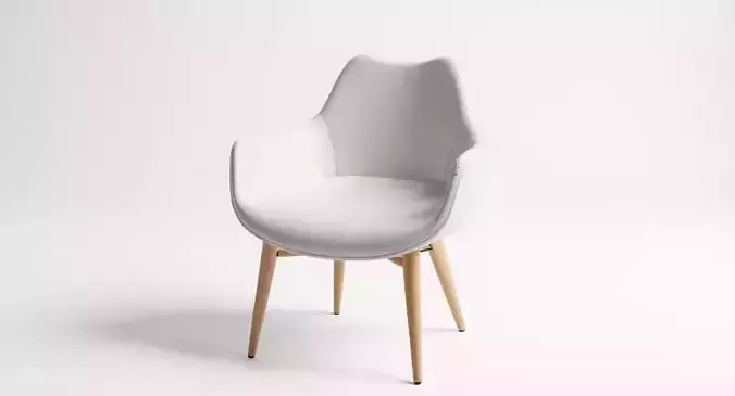 Modern Scandinavian Armchair with Wooden Legs - 3D Model Low-poly 3D model