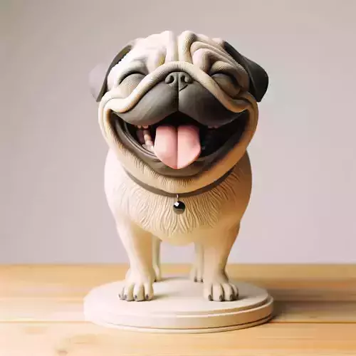 1922  Laughing Pug  Ivory Style 3D Printed  Statue