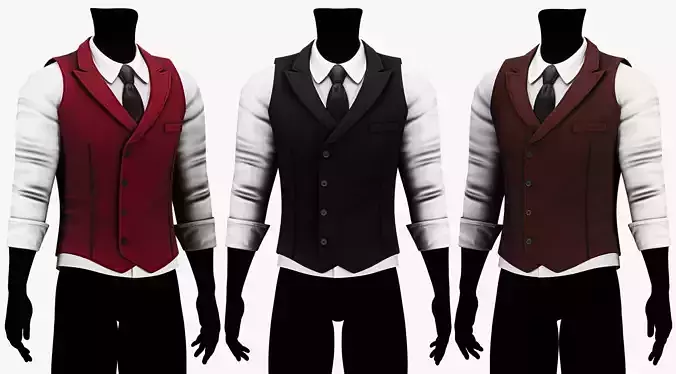 Suit Vest with Shirt Mafia Style Pack 02 Low-poly 3D model