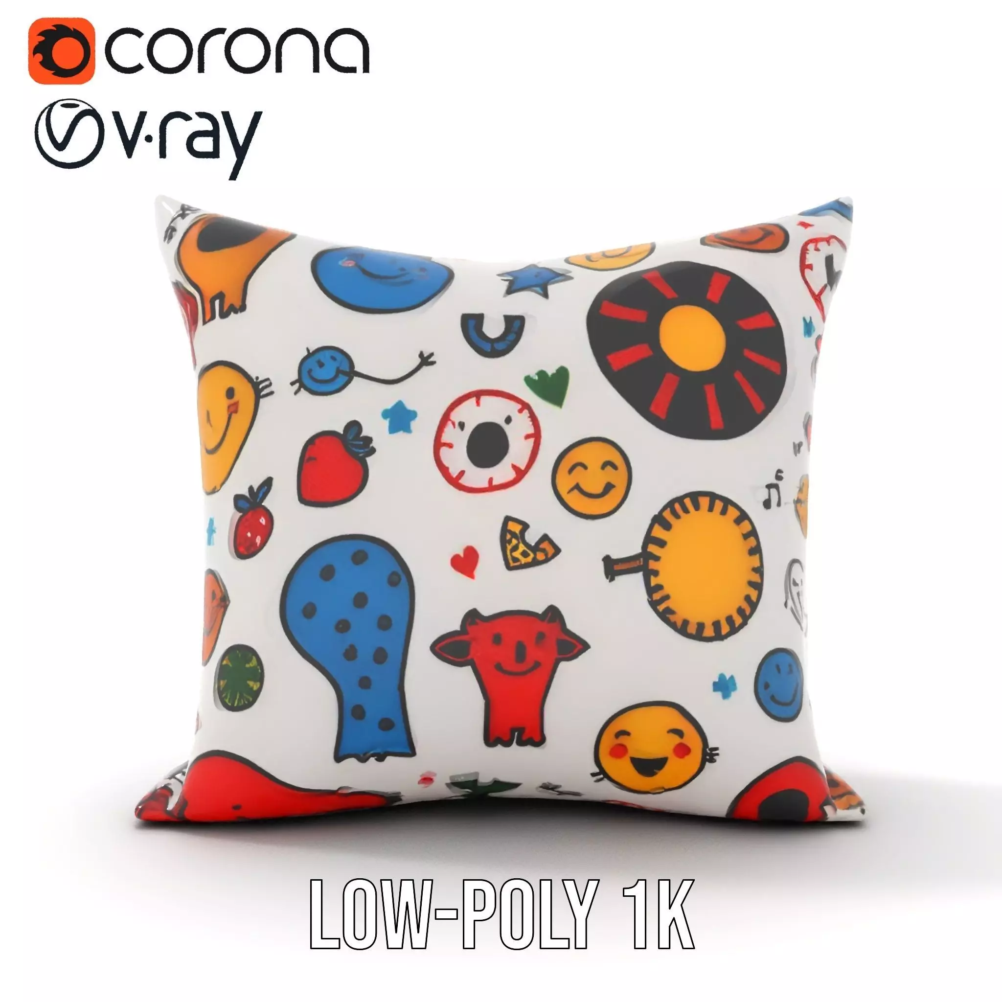 Cartoon Pattern Pillow Model Pack Low-poly 3D model_20