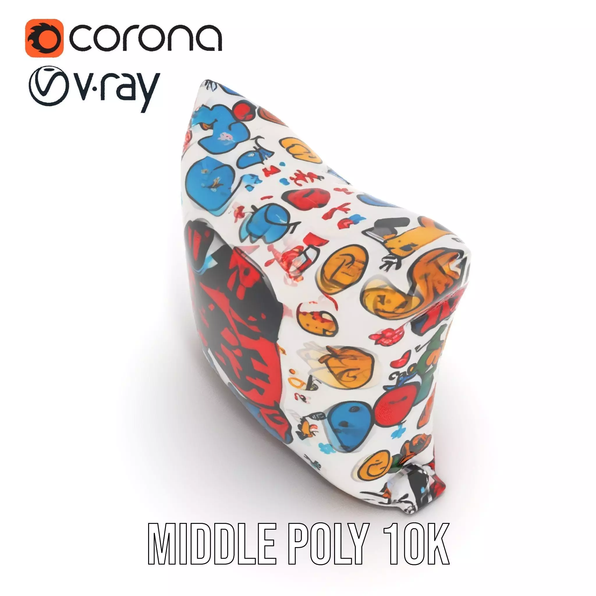 Cartoon Pattern Pillow Model Pack Low-poly 3D model_12