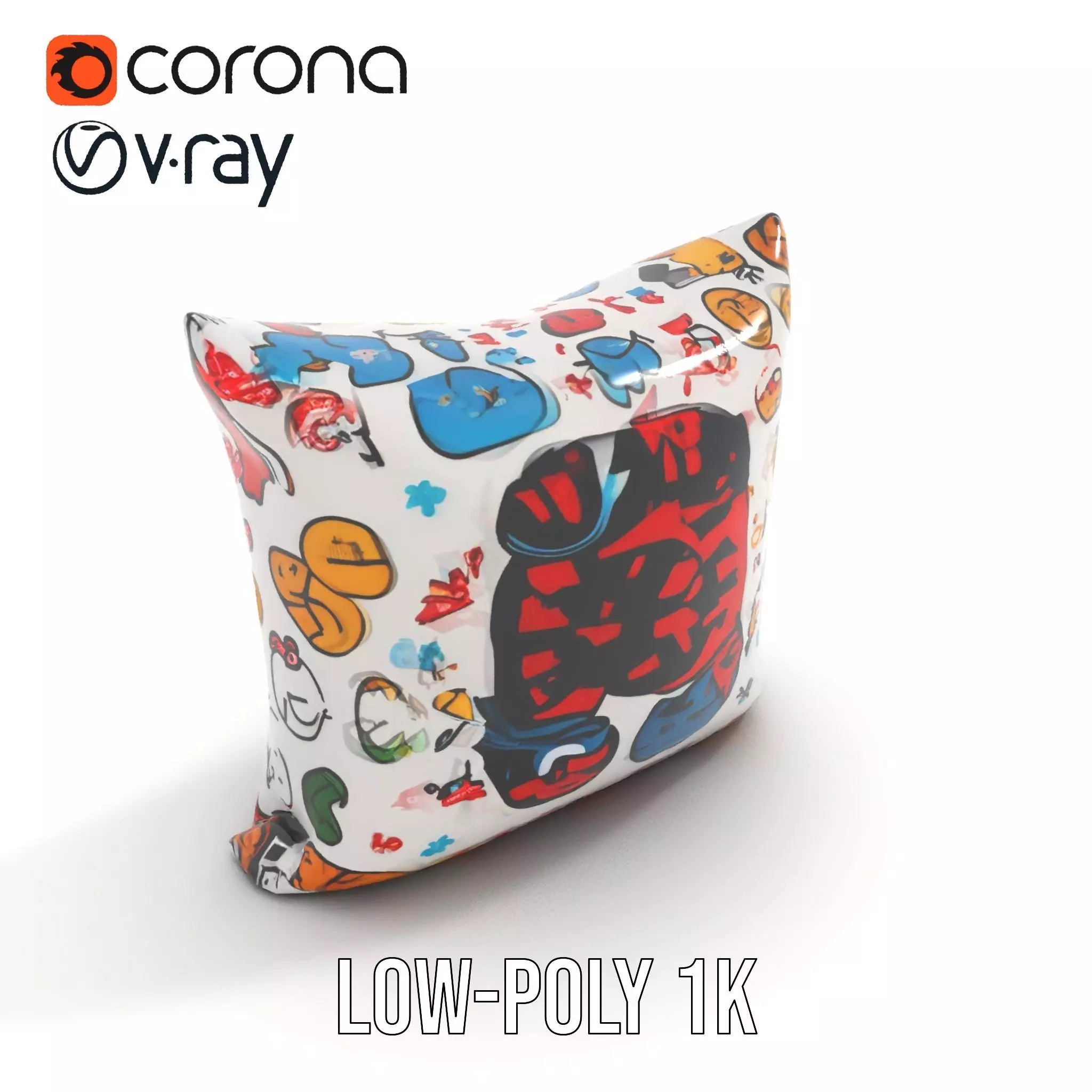 Cartoon Pattern Pillow Model Pack Low-poly 3D model_8