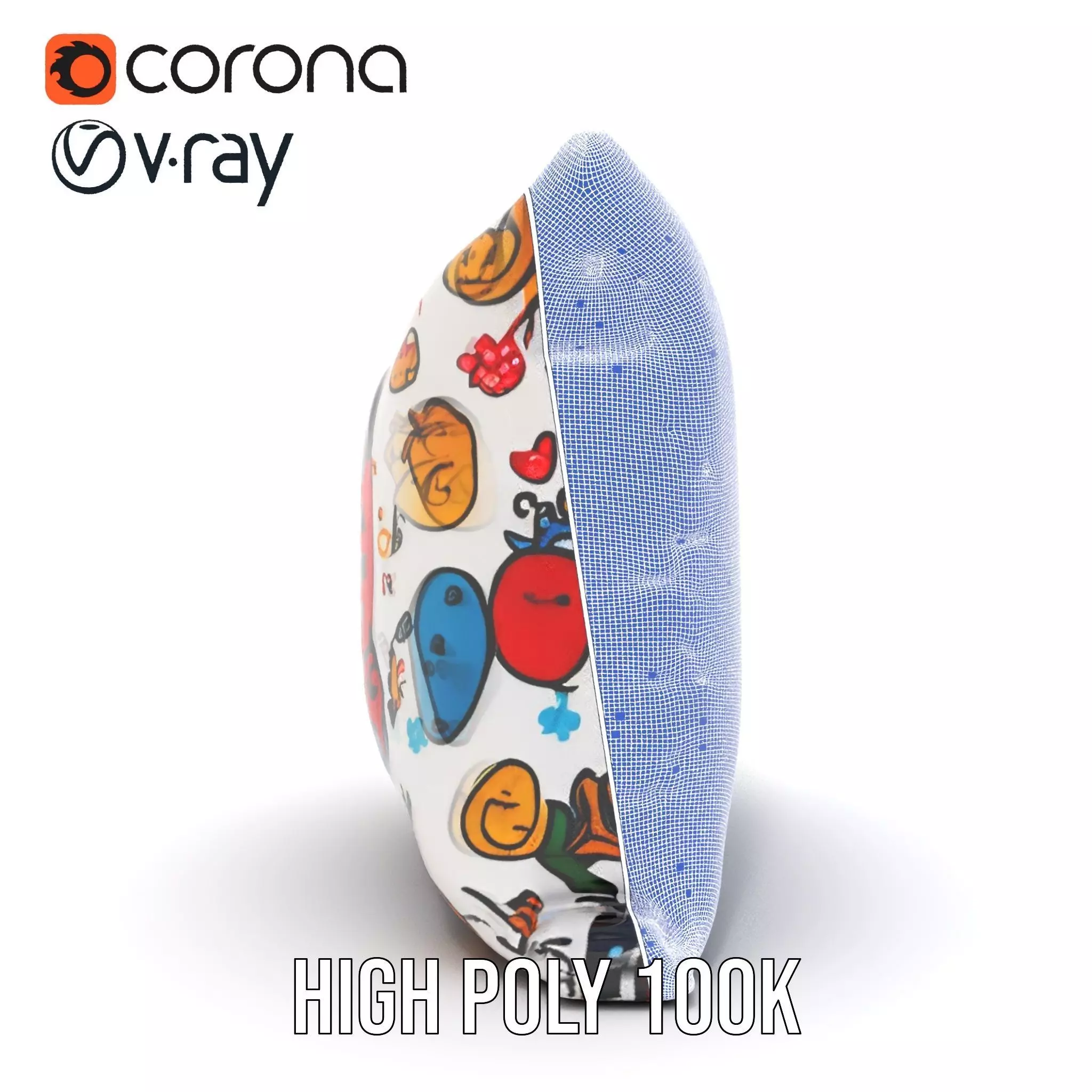 Cartoon Pattern Pillow Model Pack Low-poly 3D model_35