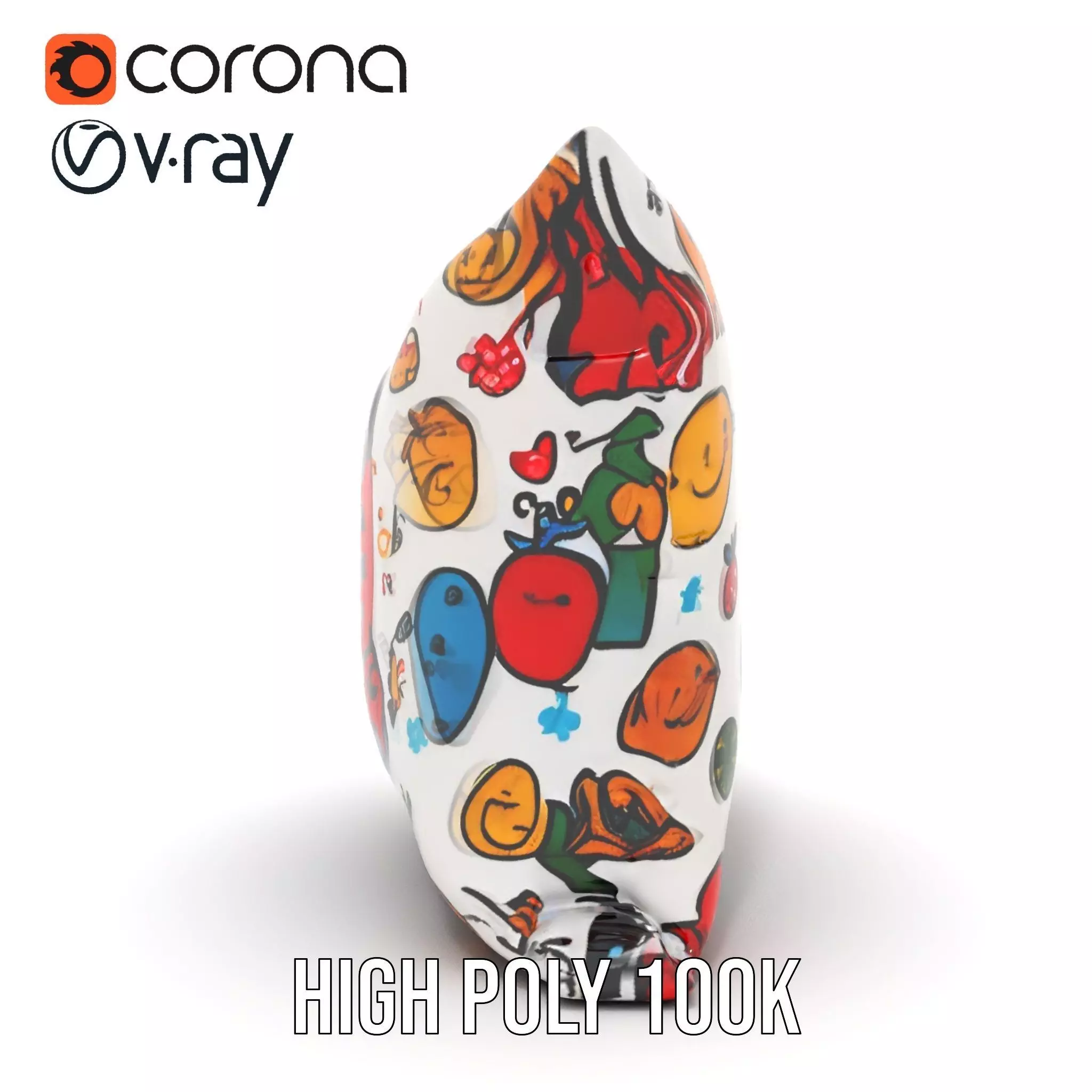 Cartoon Pattern Pillow Model Pack Low-poly 3D model_27