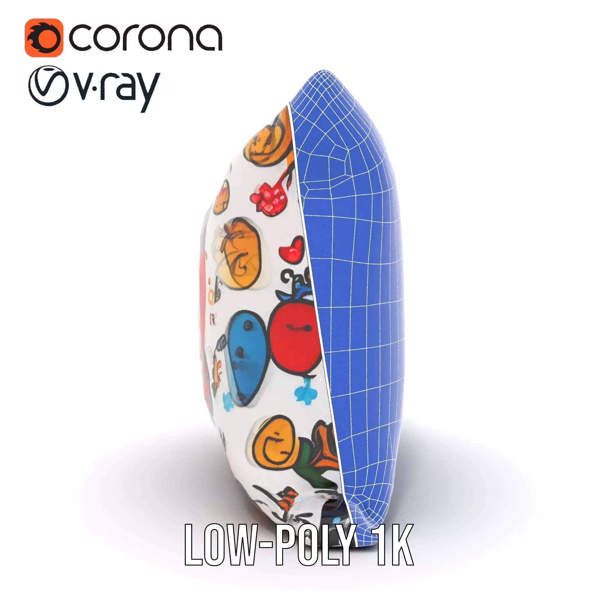 Cartoon Pattern Pillow Model Pack Low-poly 3D model_26