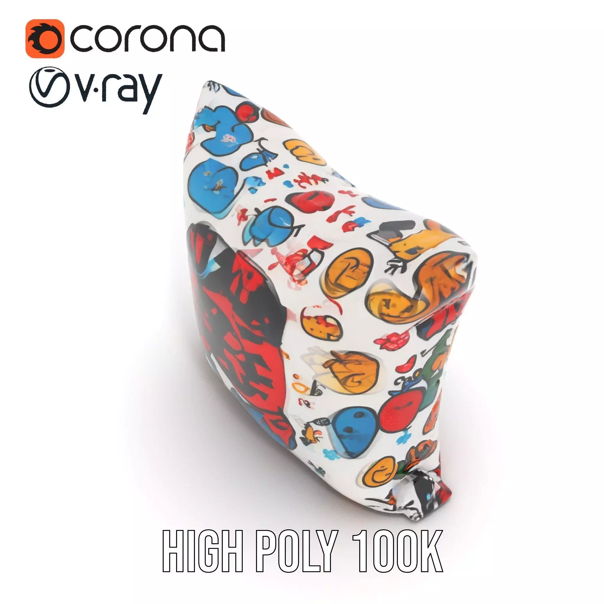 Cartoon Pattern Pillow Model Pack Low-poly 3D model_18