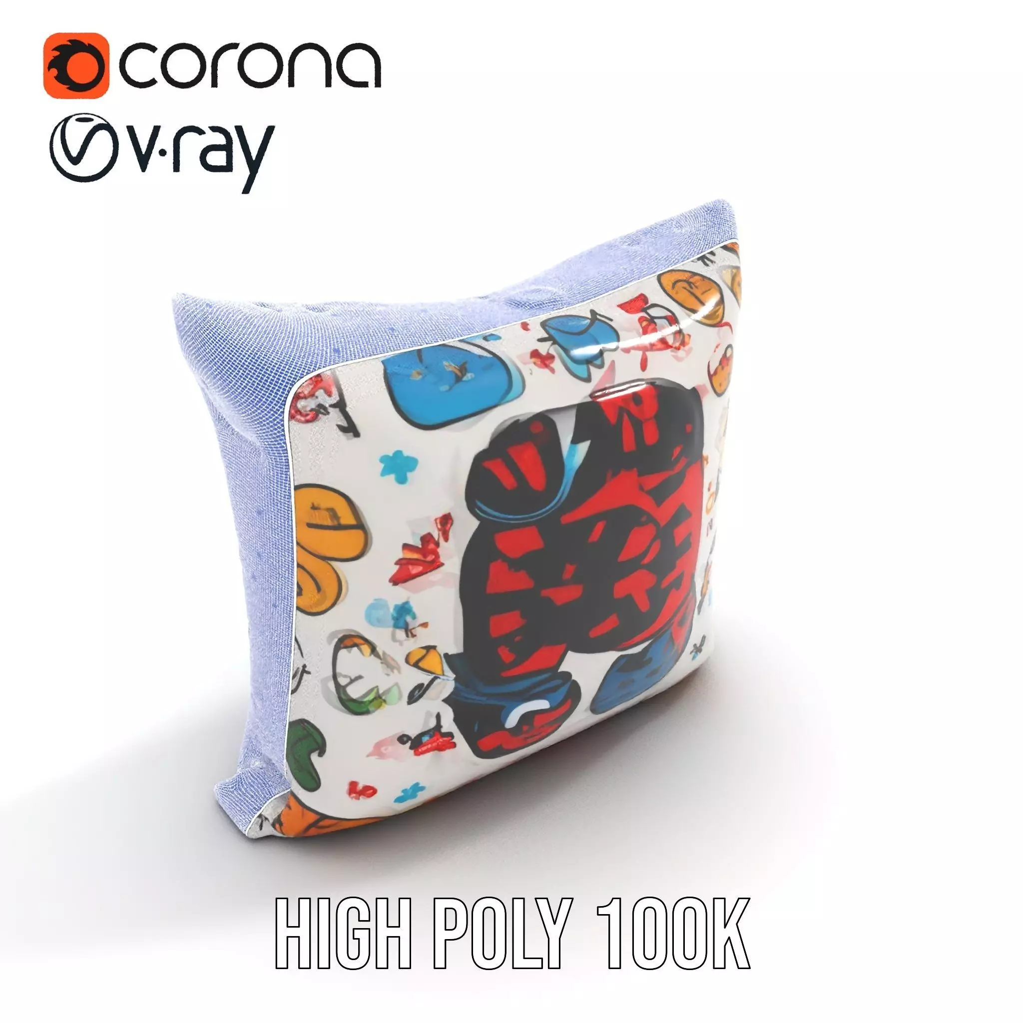 Cartoon Pattern Pillow Model Pack Low-poly 3D model_33