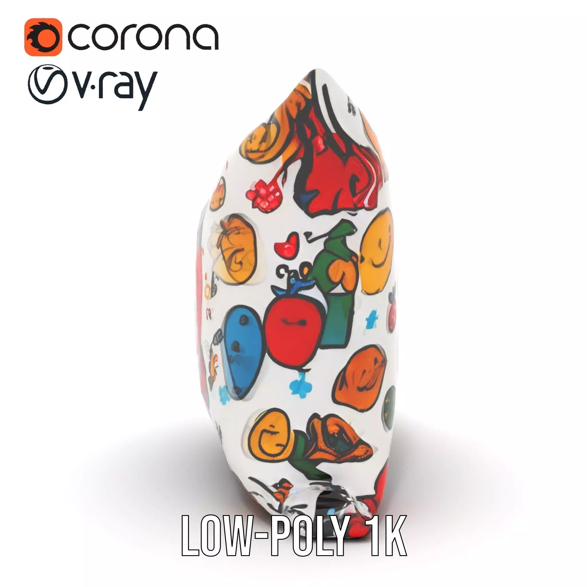 Cartoon Pattern Pillow Model Pack Low-poly 3D model_15