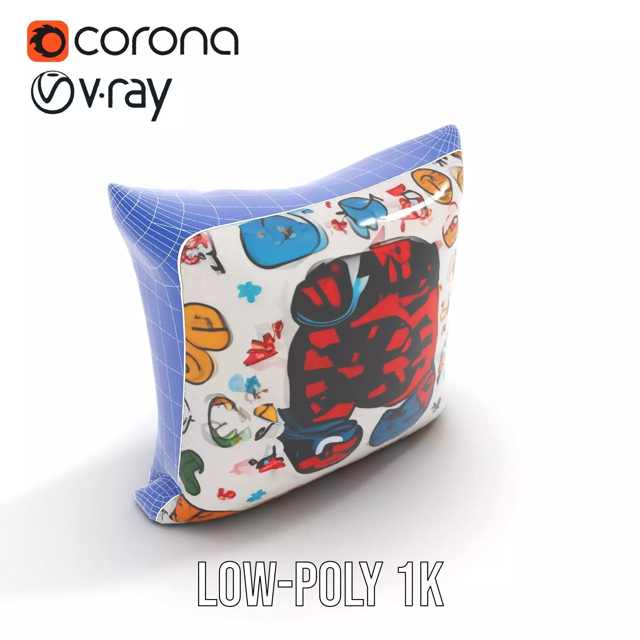 Cartoon Pattern Pillow Model Pack Low-poly 3D model_17