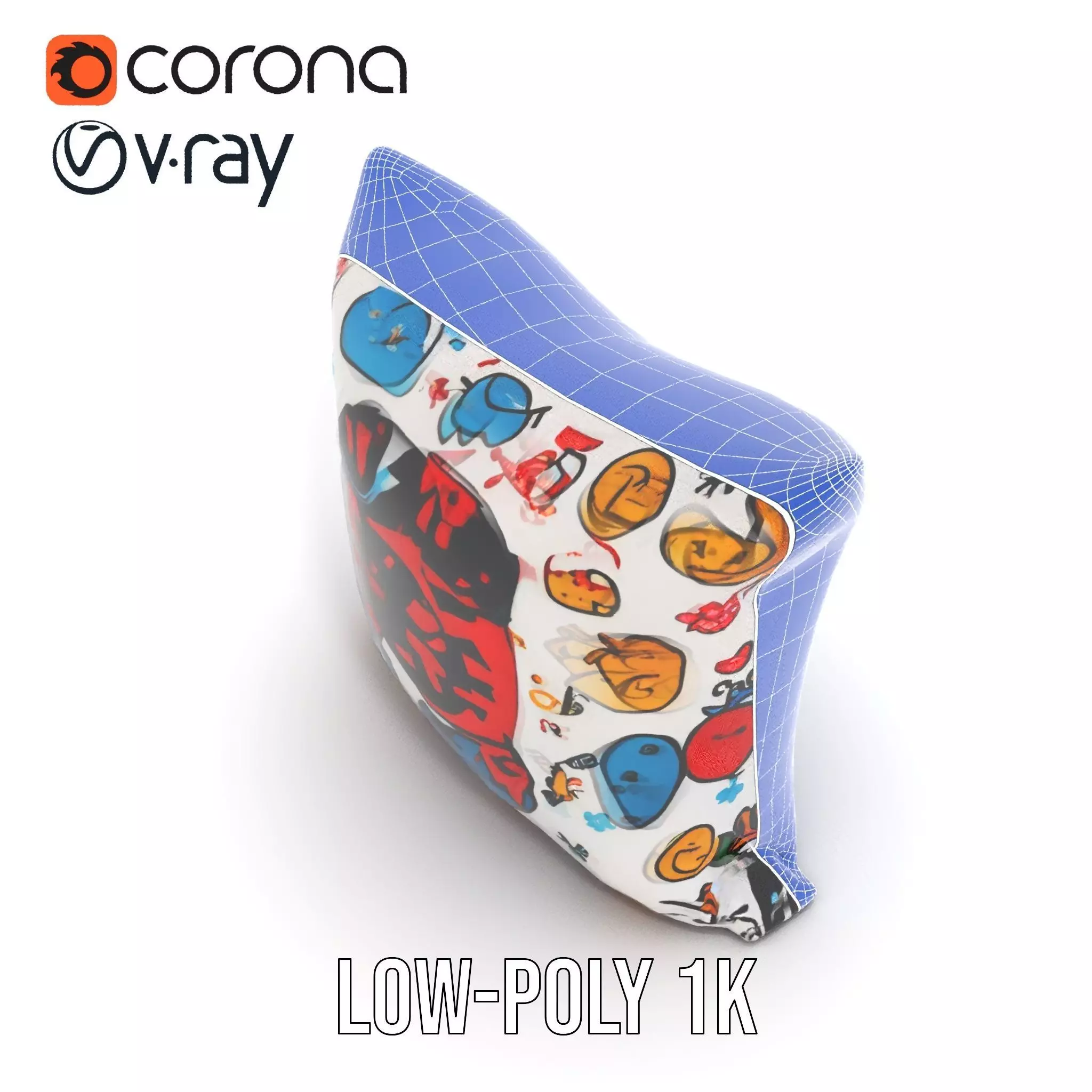 Cartoon Pattern Pillow Model Pack Low-poly 3D model_29