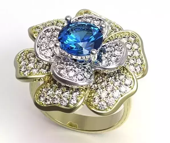 Ring flower with topaz and diamonds