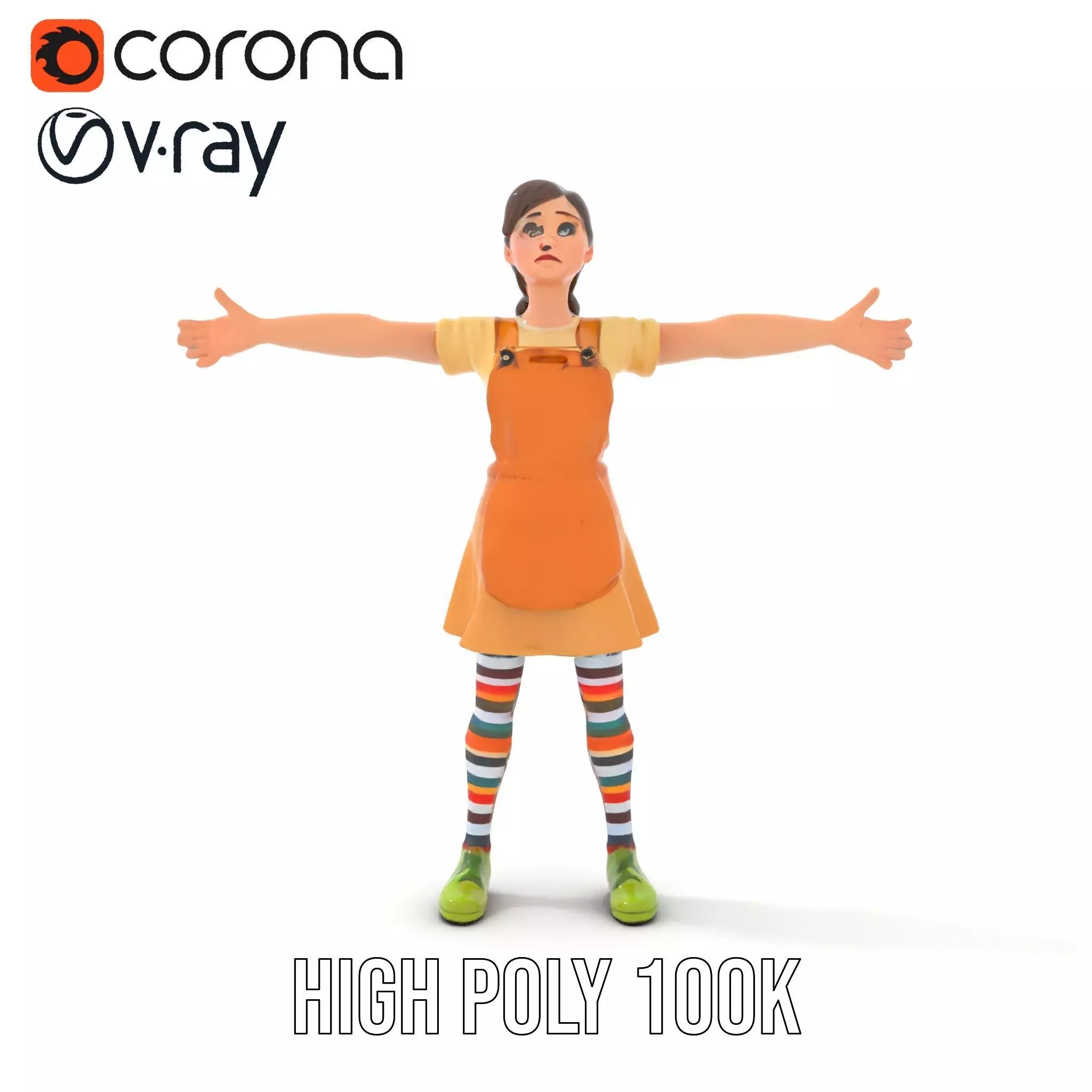 Cartoonish Female Character Model Pack with Colorful Attire Low-poly 3D model_23