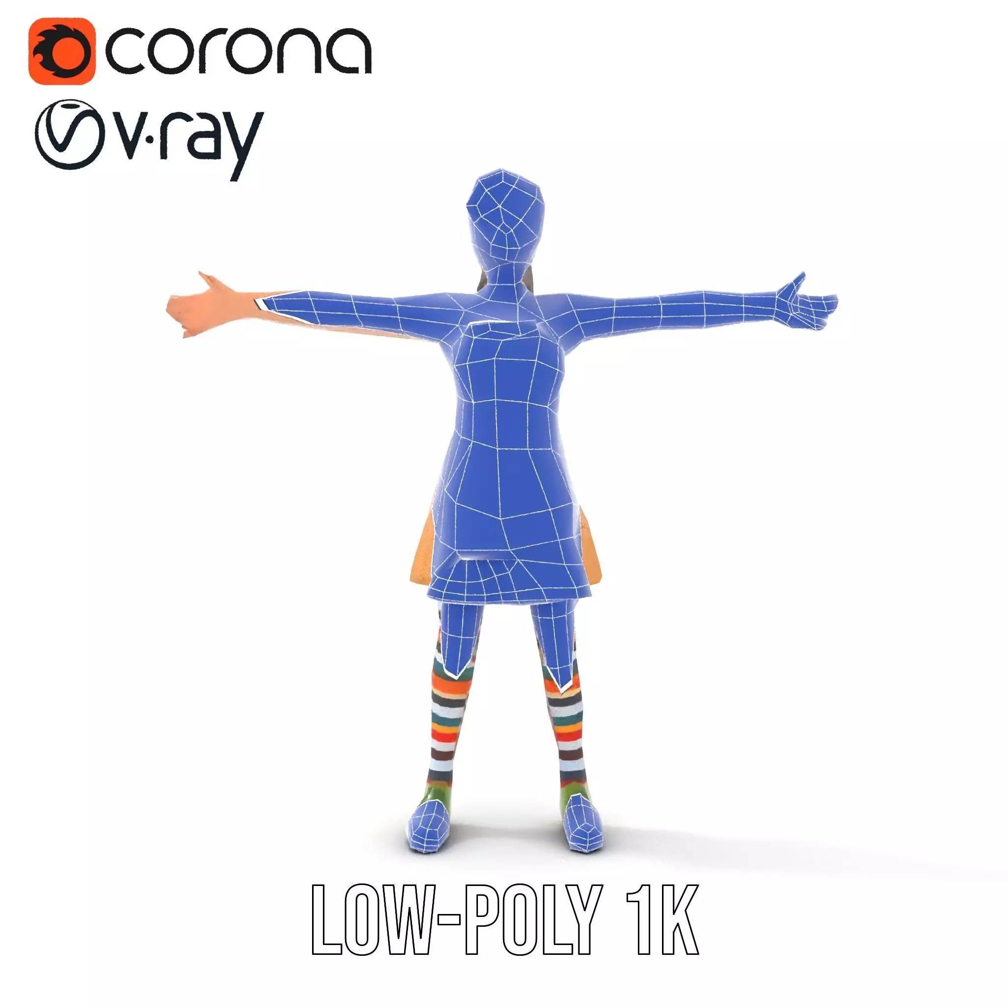 Cartoonish Female Character Model Pack with Colorful Attire Low-poly 3D model_16