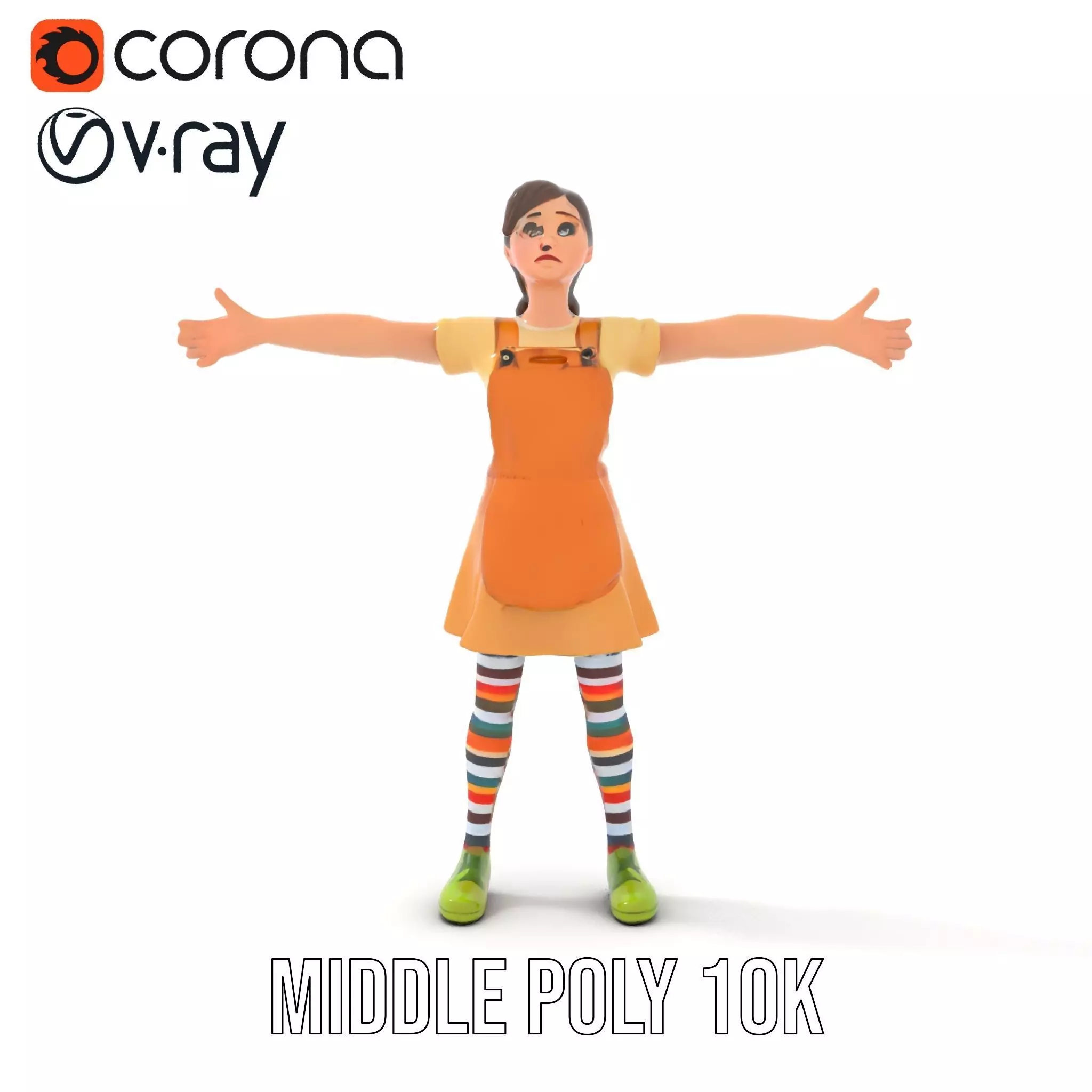 Cartoonish Female Character Model Pack with Colorful Attire Low-poly 3D model_21