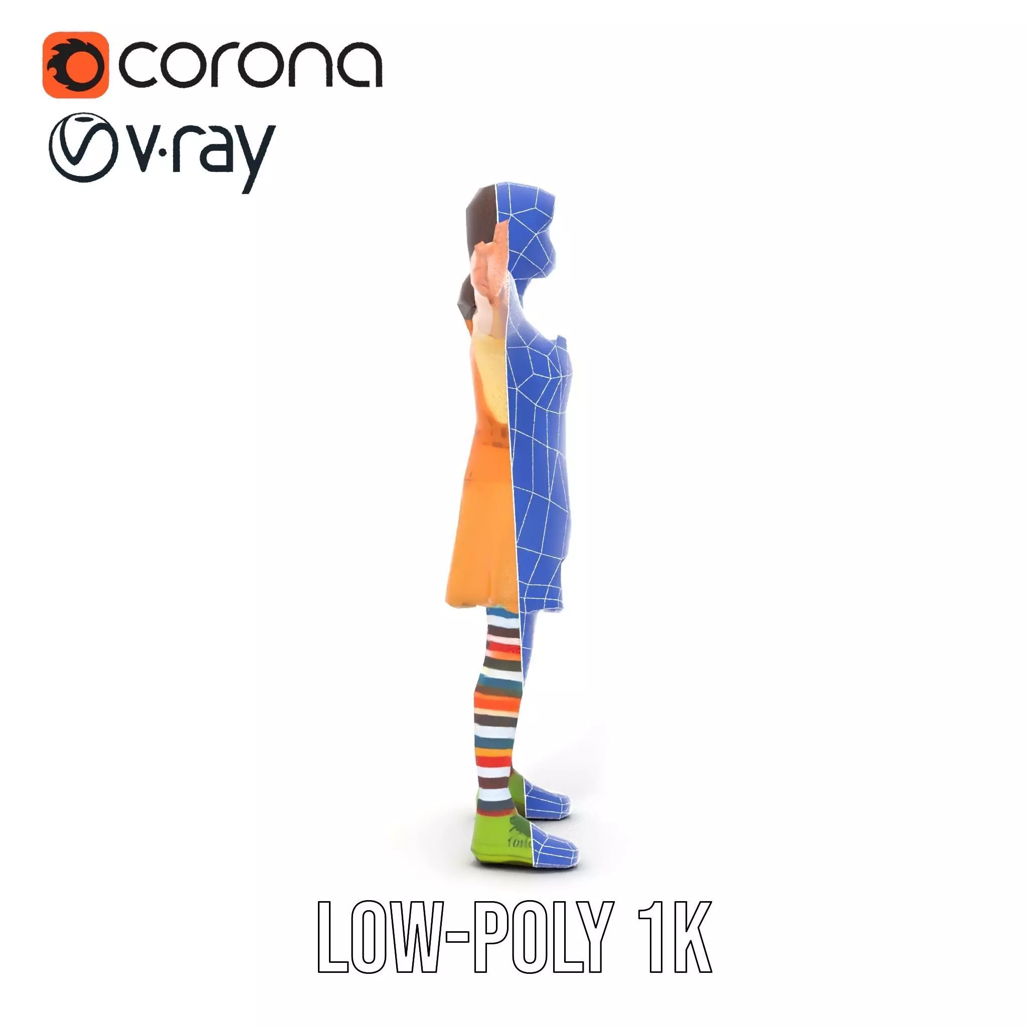 Cartoonish Female Character Model Pack with Colorful Attire Low-poly 3D model_19