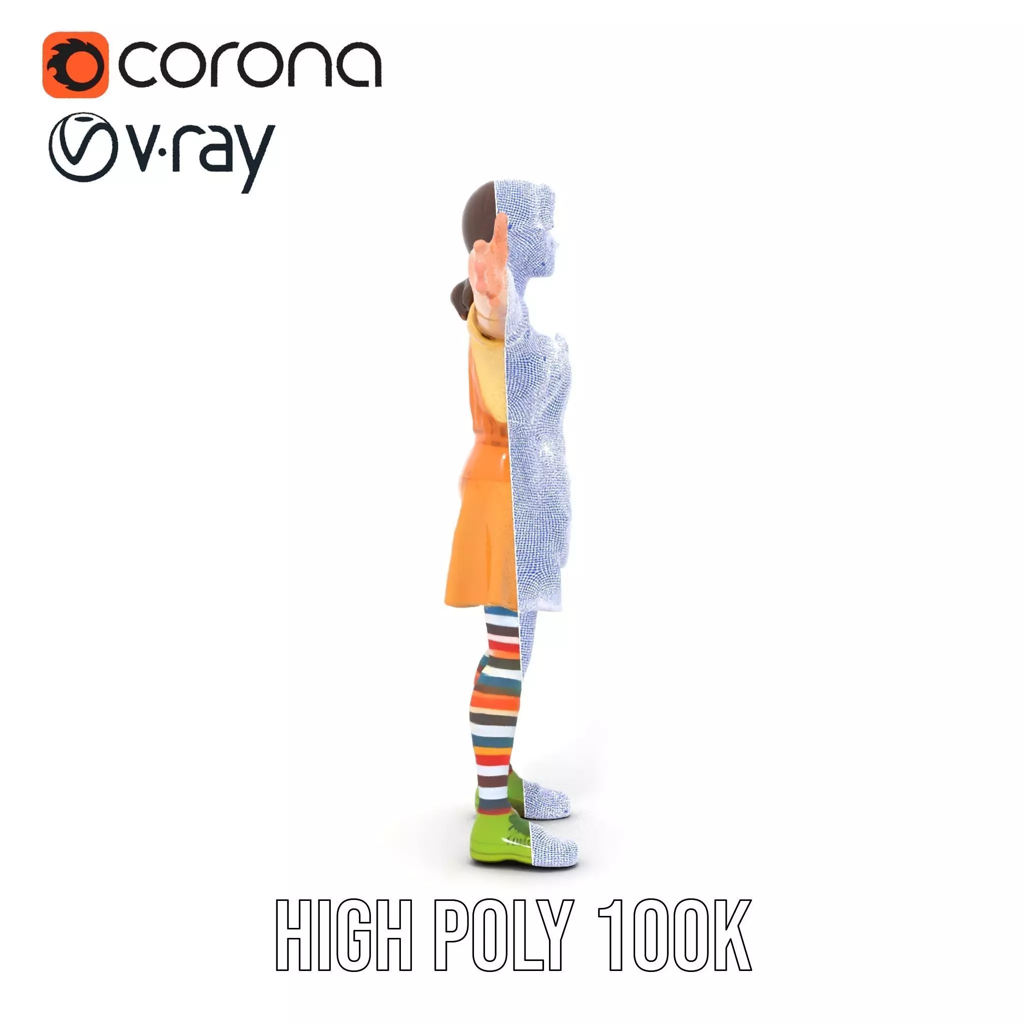 Cartoonish Female Character Model Pack with Colorful Attire Low-poly 3D model_33