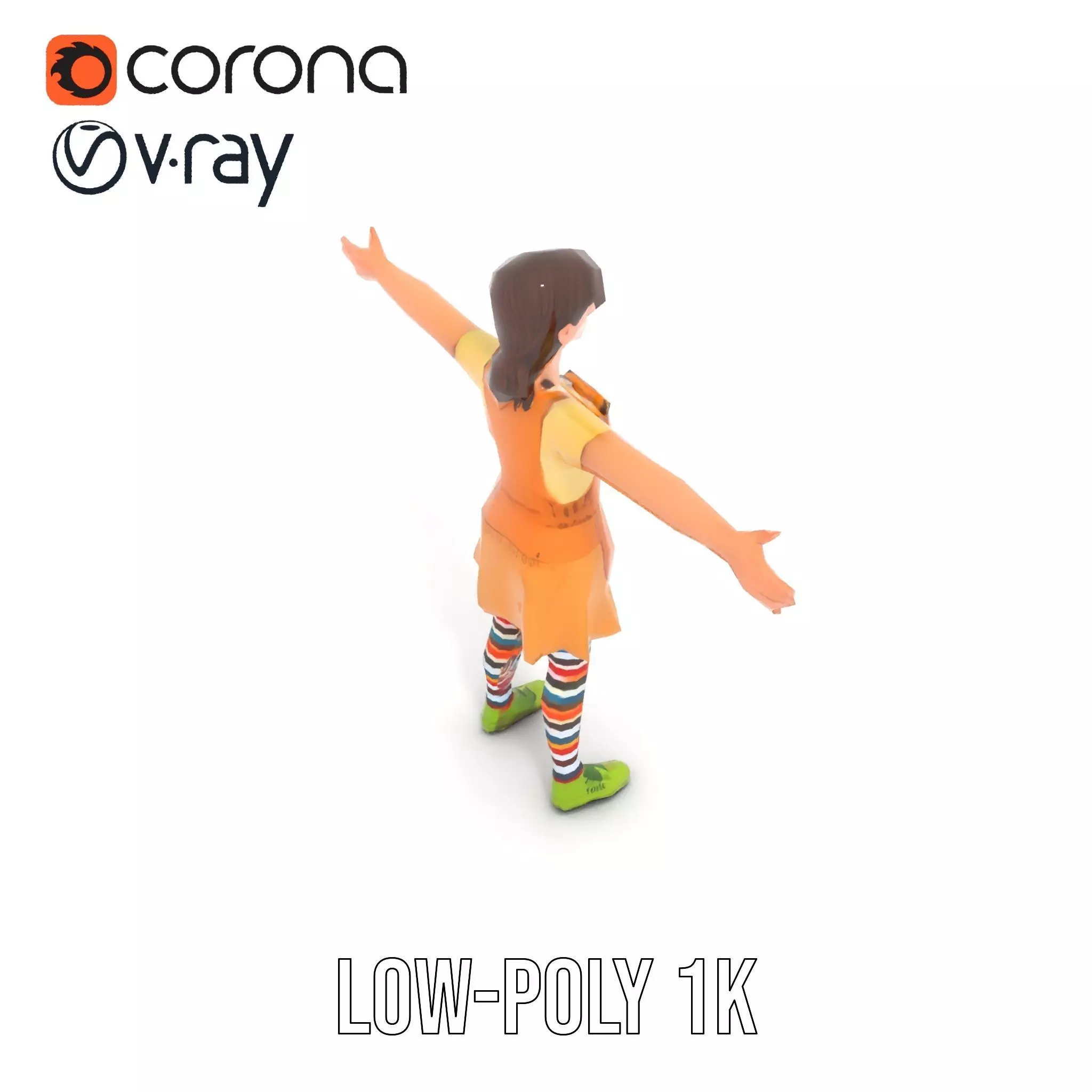 Cartoonish Female Character Model Pack with Colorful Attire Low-poly 3D model_9