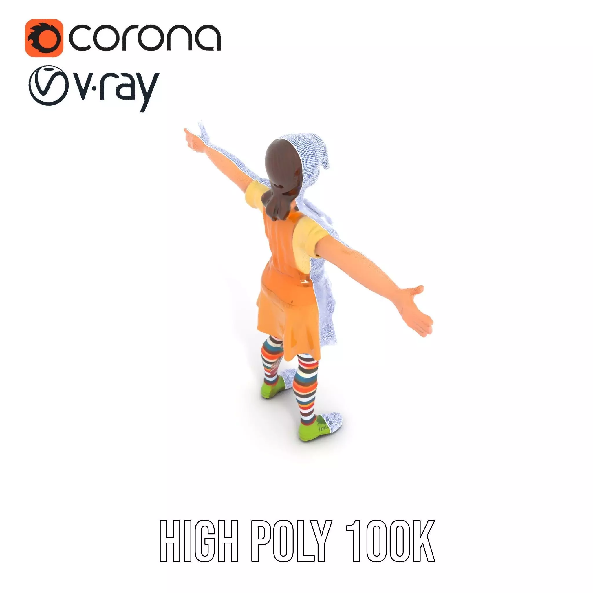 Cartoonish Female Character Model Pack with Colorful Attire Low-poly 3D model_29