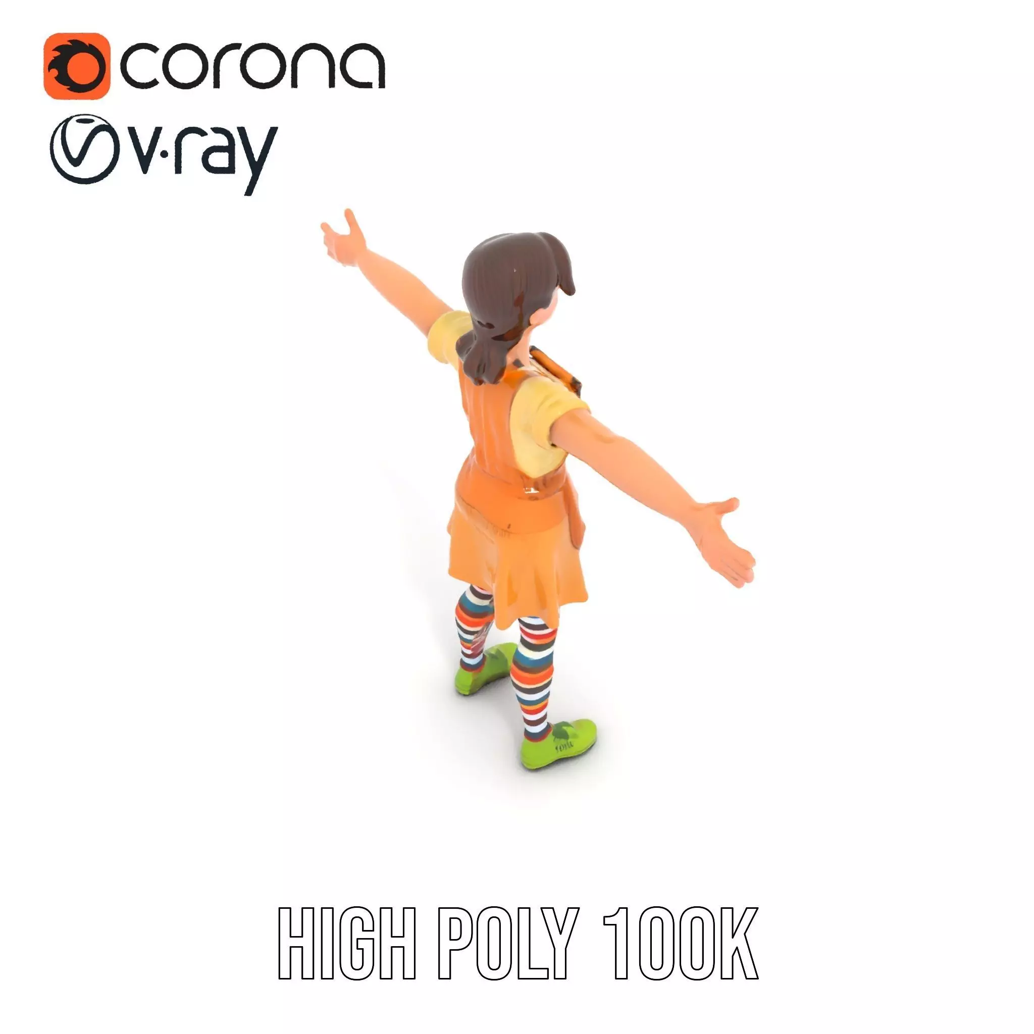 Cartoonish Female Character Model Pack with Colorful Attire Low-poly 3D model_14