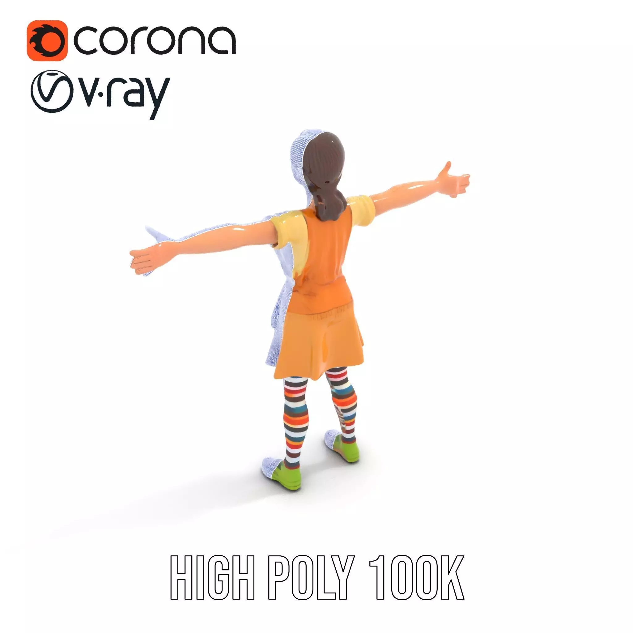 Cartoonish Female Character Model Pack with Colorful Attire Low-poly 3D model_17