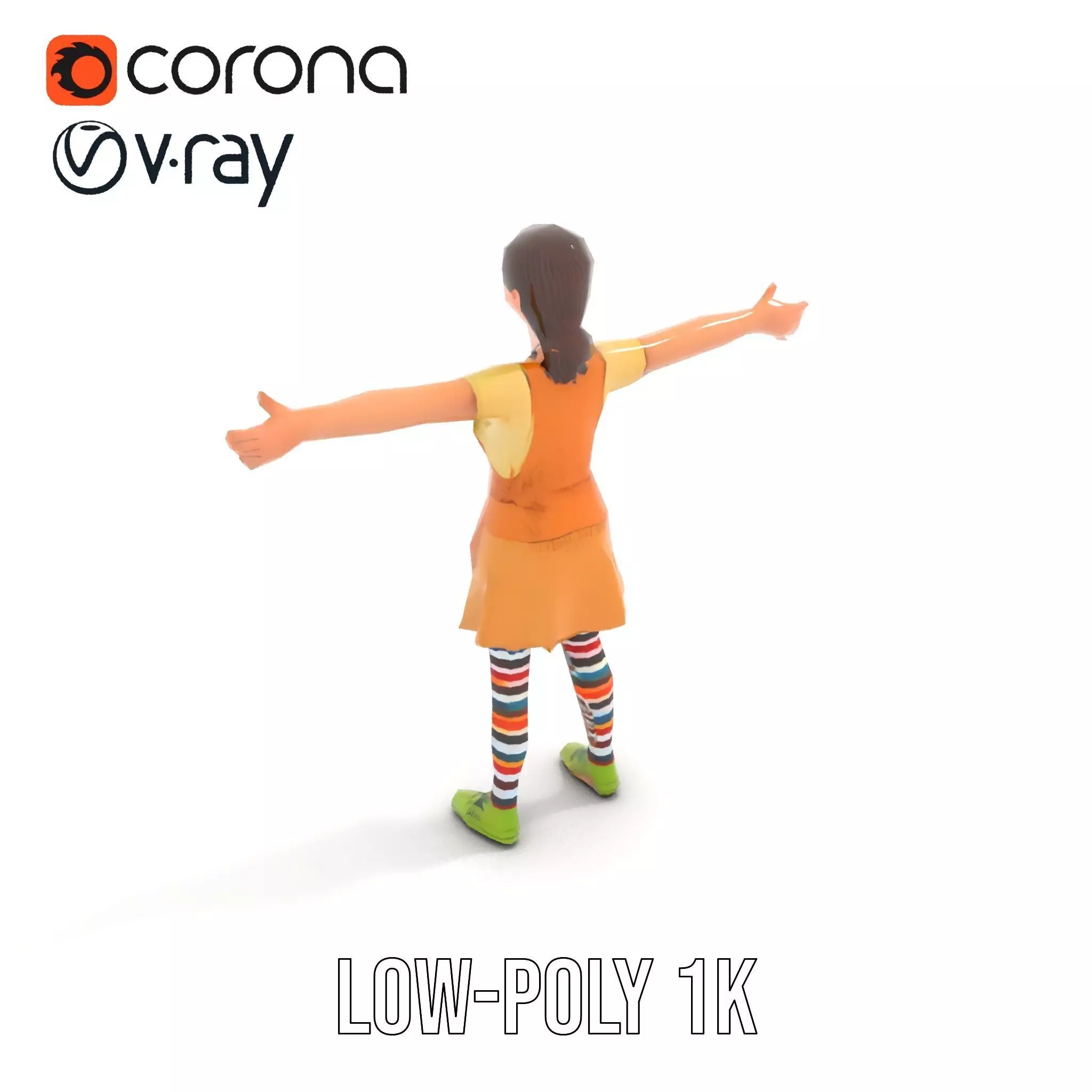 Cartoonish Female Character Model Pack with Colorful Attire Low-poly 3D model_8