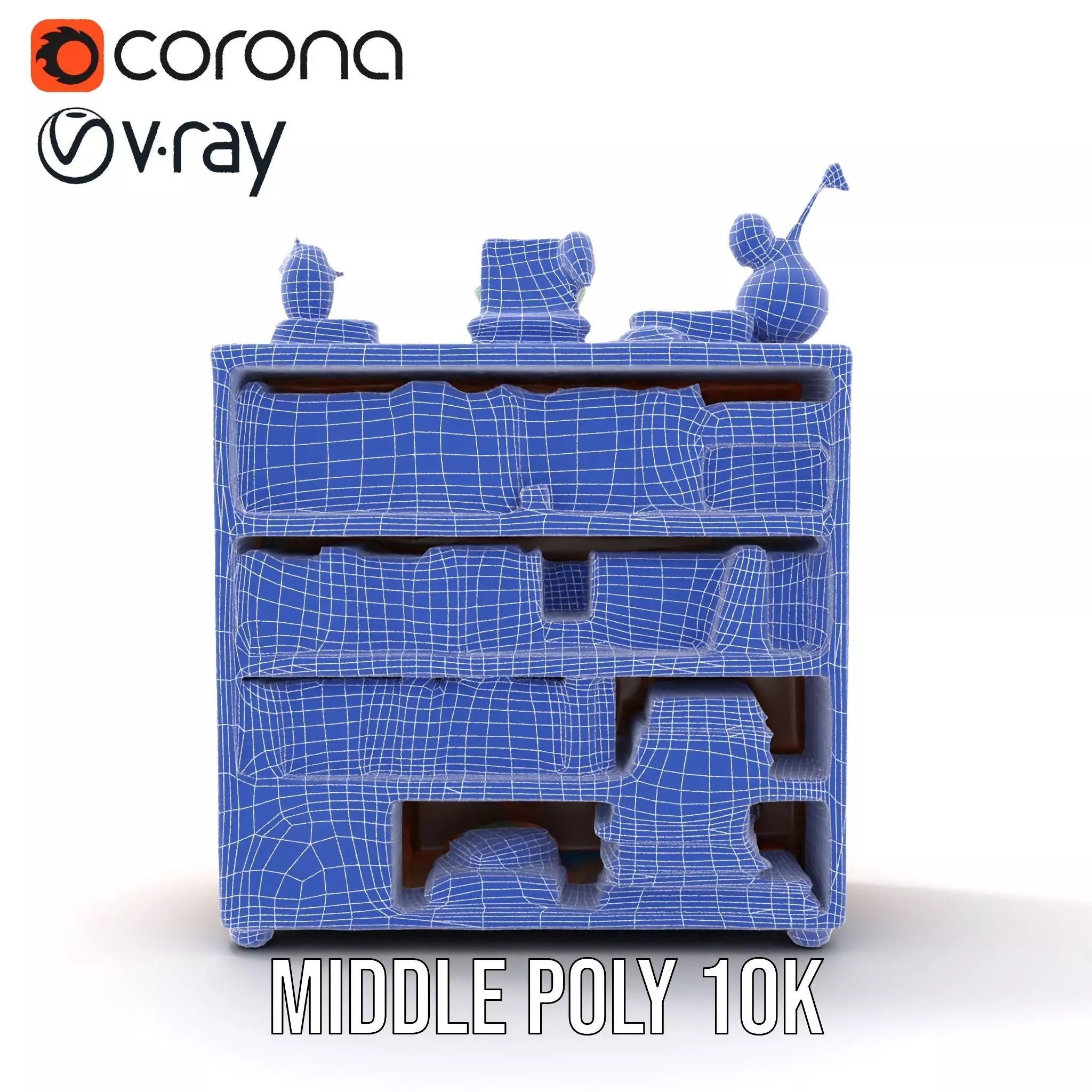 Colorful Wooden Bookshelf Model Pack with Accessories Low-poly 3D model_25