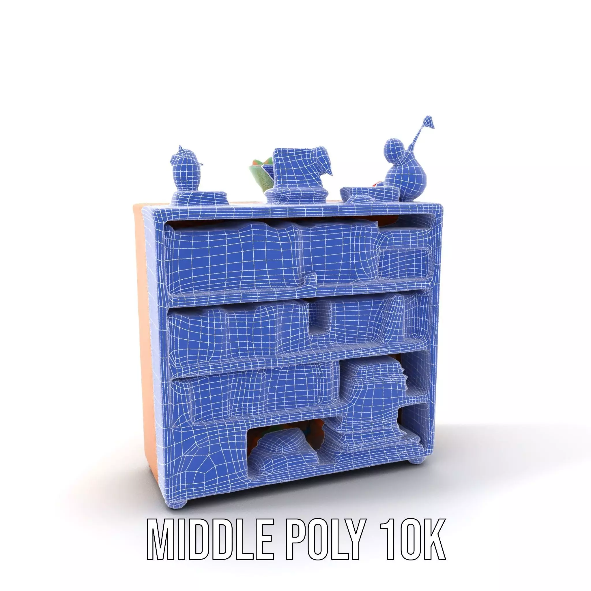 Colorful Wooden Bookshelf Model Pack with Accessories Low-poly 3D model_6