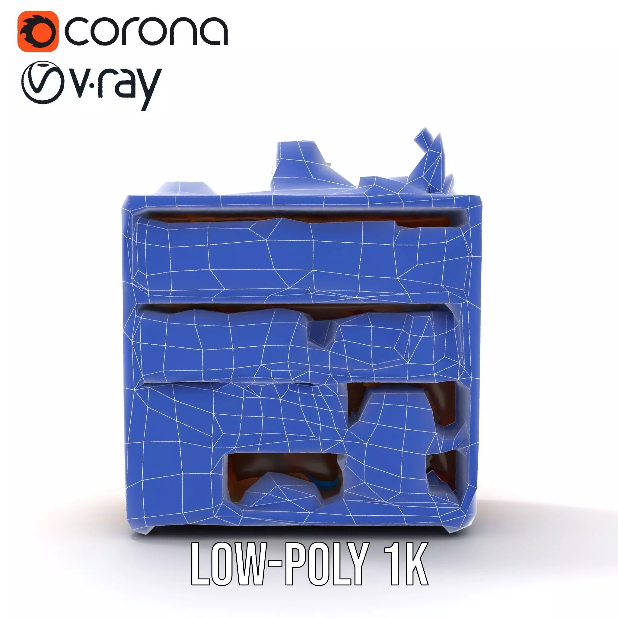 Colorful Wooden Bookshelf Model Pack with Accessories Low-poly 3D model_26