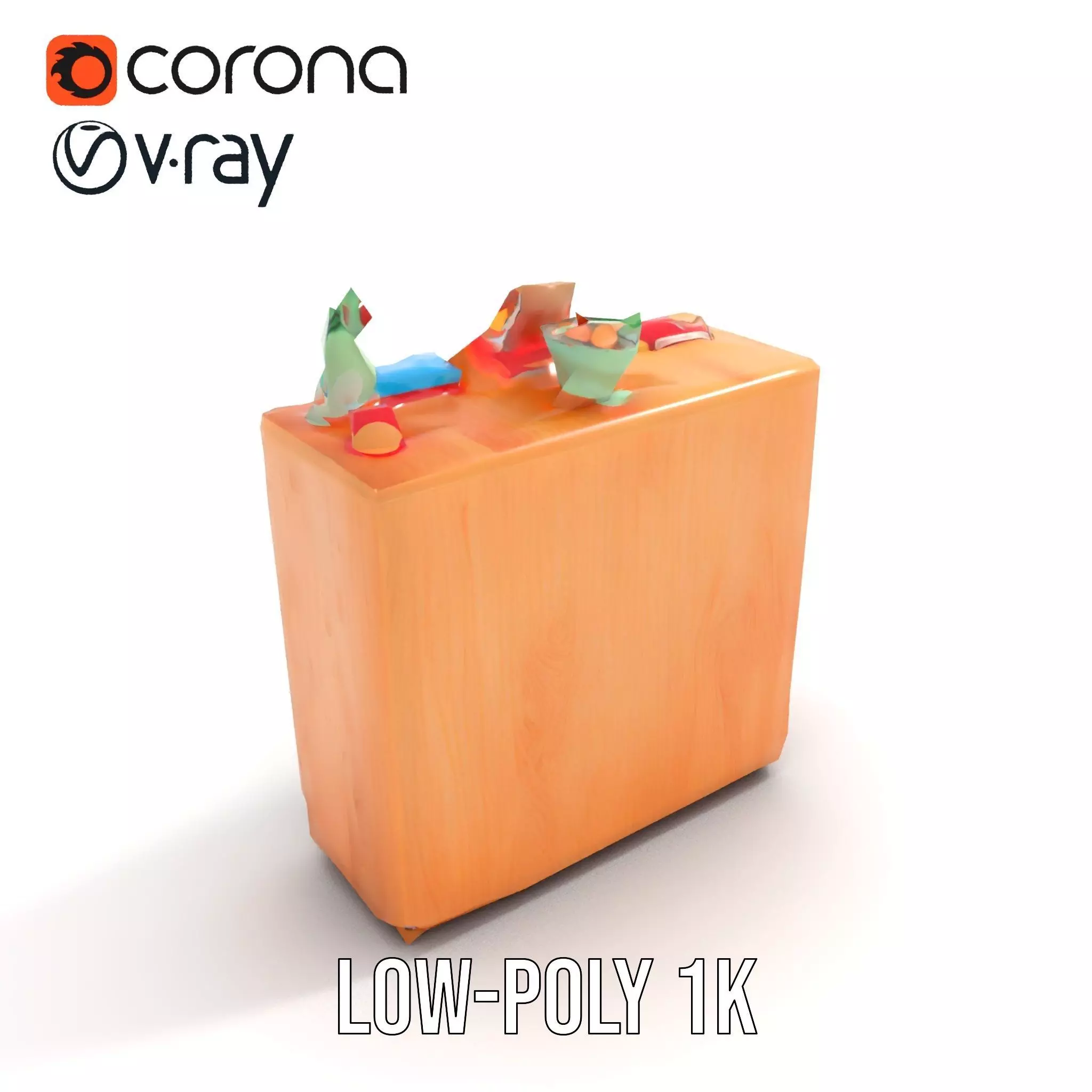 Colorful Wooden Bookshelf Model Pack with Accessories Low-poly 3D model_9