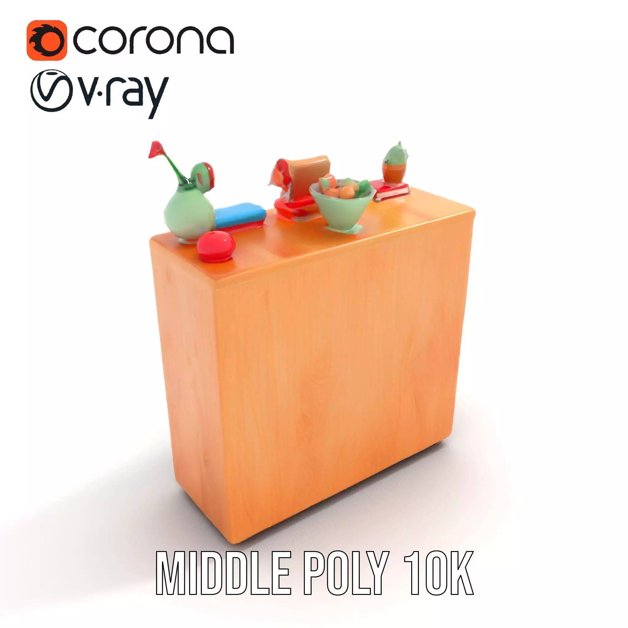 Colorful Wooden Bookshelf Model Pack with Accessories Low-poly 3D model_19