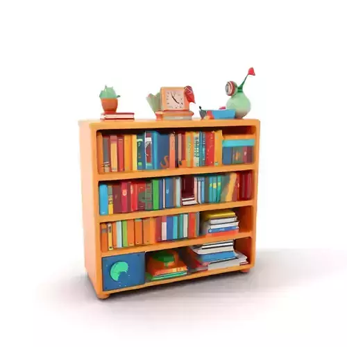 Colorful Wooden Bookshelf Model Pack with Accessories Low-poly 3D model