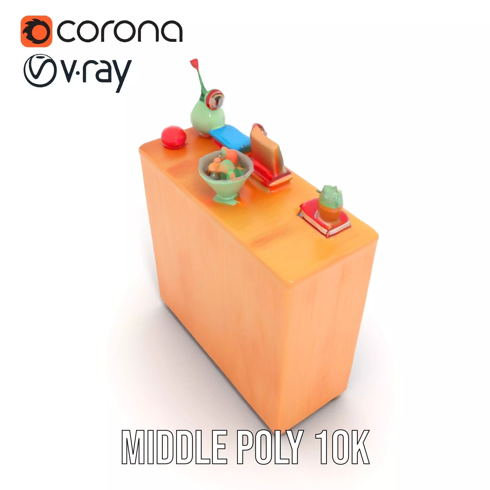 Colorful Wooden Bookshelf Model Pack with Accessories Low-poly 3D model_14