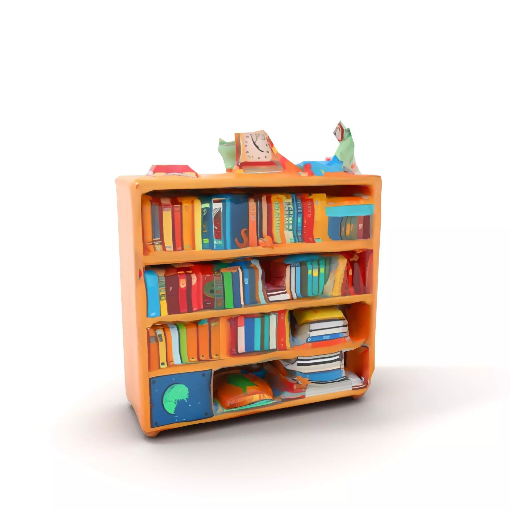 Colorful Wooden Bookshelf Model Pack with Accessories Low-poly 3D model_8